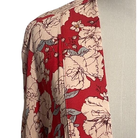 Knox Rose Open Kimono Cardigan Womens XL/XXL Red Floral Boho Beachy Coverup - Picture 5 of 11